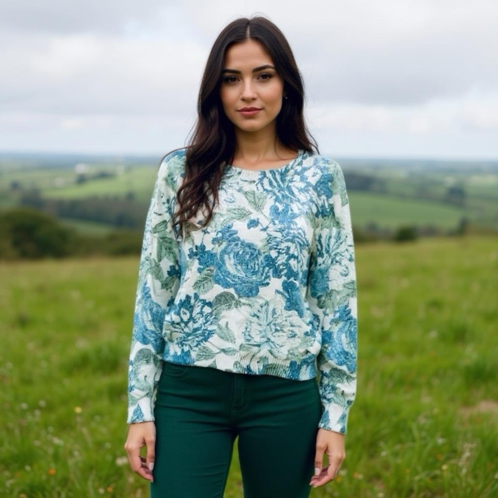 Joie Blue /Green and White Knit Sweater